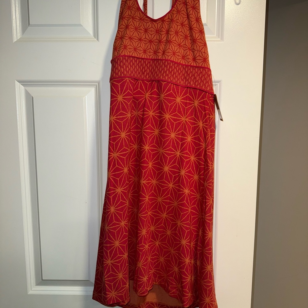 Title Nine Red and Orange Halter dress with built in sports bra